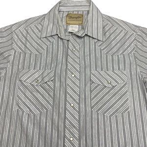 Wrangler Wrancher Shirts Mens Shirt Medium Gray Striped Pearl Snaps Metallic